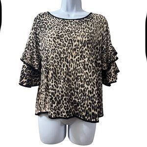 CABLE & GAUGE Animal Print Flutter Sleeves Soft Ladies Top Size Petite Medium